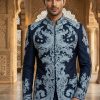 Moonlight Blue Embroidered Prince Coat Midnight Blue Prince Coat