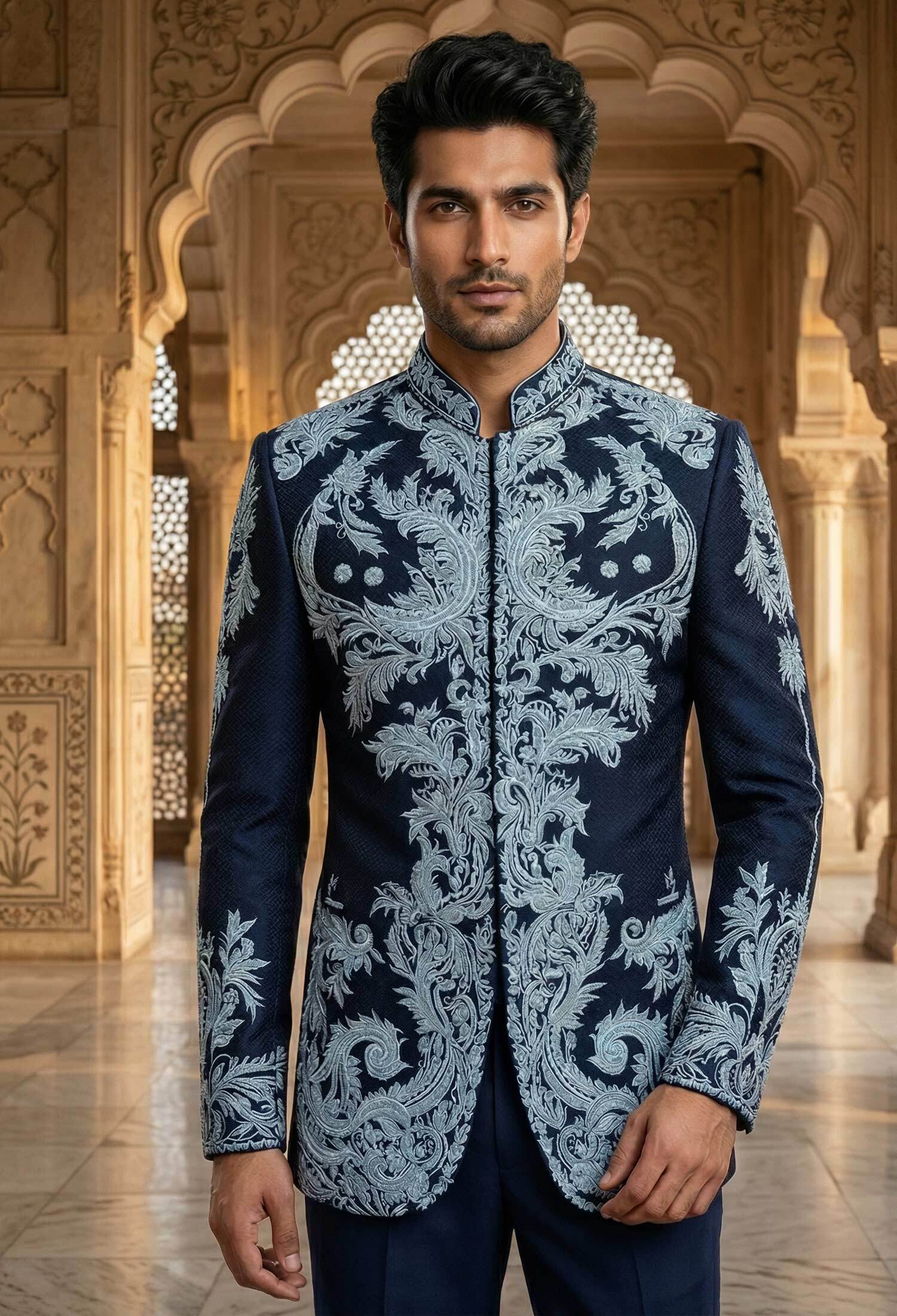 04-Sk-Pc Moonlight Blue Embroidered Prince Coat Moonlight Blue Embroidered Prince Coat