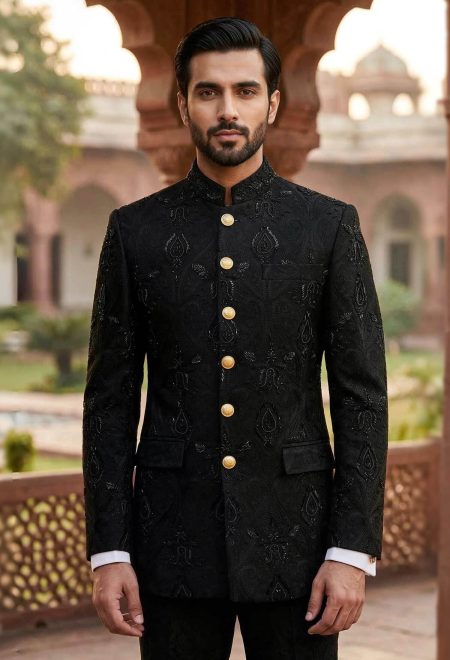 Black Embroidered Prince Coat