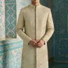Ivory Golden Textured Sherwani