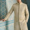Signature Ivory Golden Textured Sherwani Off White Sherwani with Floral Embroidery