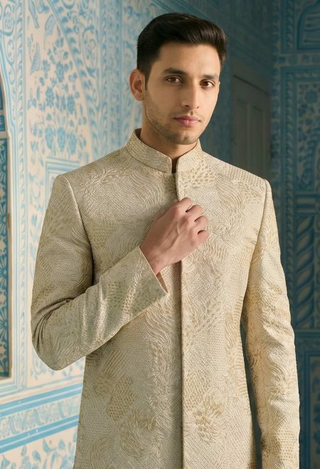Signature Ivory Golden Textured Sherwani Ivory Golden Textured Sherwani Signature Ivory Golden Textured Sherwani Ivory Golden Textured Sherwani
