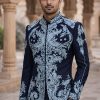 Moonlight Blue Embroidered Prince Coat Midnight Blue Prince Coat