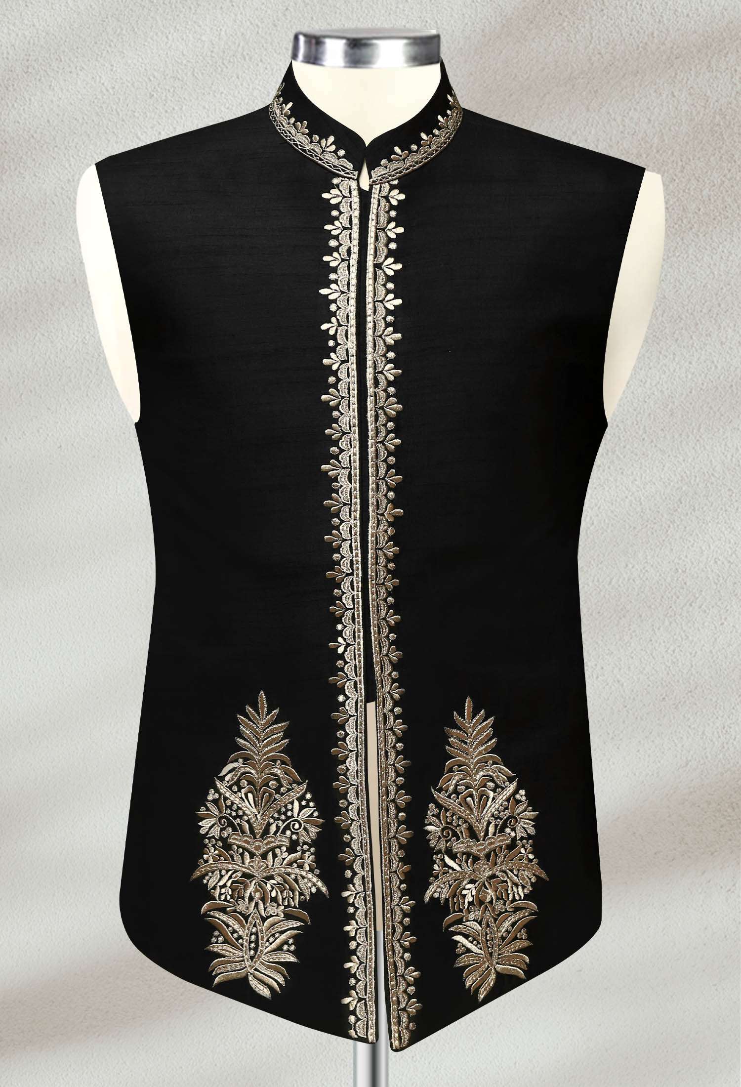 01 Sk Social Copy Jet Black Embroidered Waistcoat for Men Jet Black Waistcoat