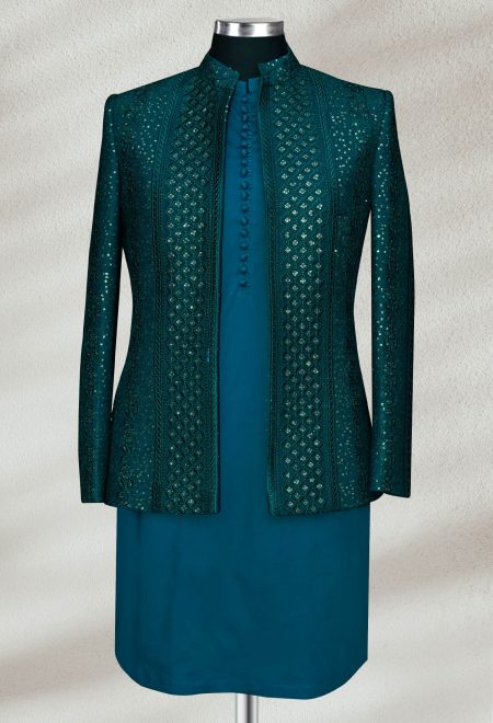 Zinc Green Embroidered Prince Coat