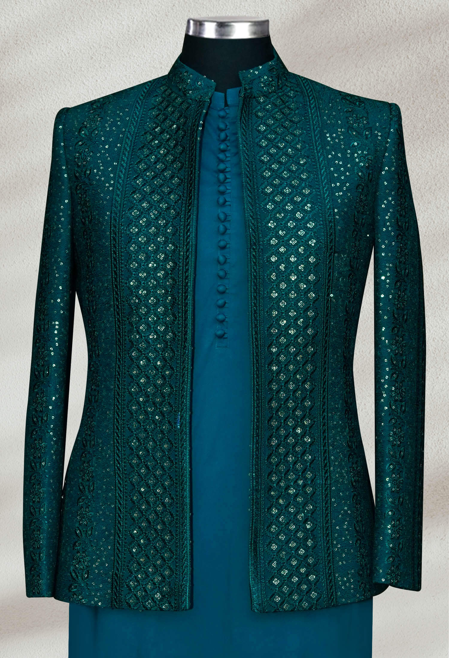 02 Sk Web Copy Zinc Green Embroidered Prince Coat Zinc Green Embroidered Prince Coat