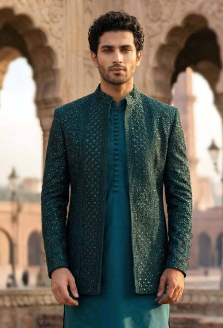 Zinc Green Embroidered Prince Coat