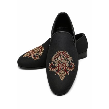 Black Loafer With Golden And Red Embroidery Black Loafer With Golden And Red Embroidery Black Loafer with Golden and Red Embroidery Black Loafer with Golden and Red Embroidery