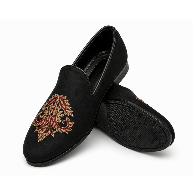 Black Loafer with Golden and Red Embroidery