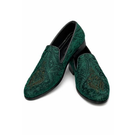 Handmade Deep Green Embroidered Loafer Handmade Deep Green Embroidered Loafer
