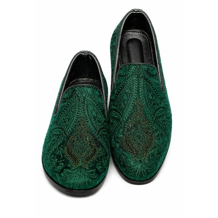 Handmade Deep Green Embroidered Loafer Handmade Deep Green Embroidered Loafer