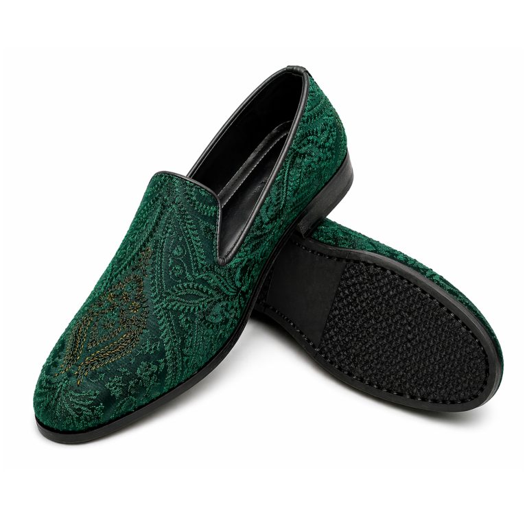 Handmade Deep Green Embroidered Loafer Handmade Deep Green Embroidered Loafer