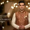 Different Styles of Waistcoat with Shalwar Kameez for Wedding Black Sherwani with Red Turban