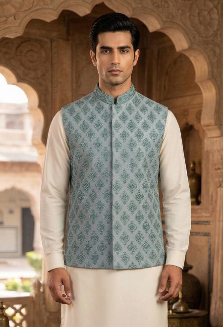 Zinc Grey Embroidered Waistcoat