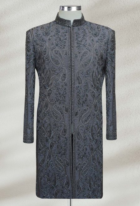 Grey Embroidered Sherwani