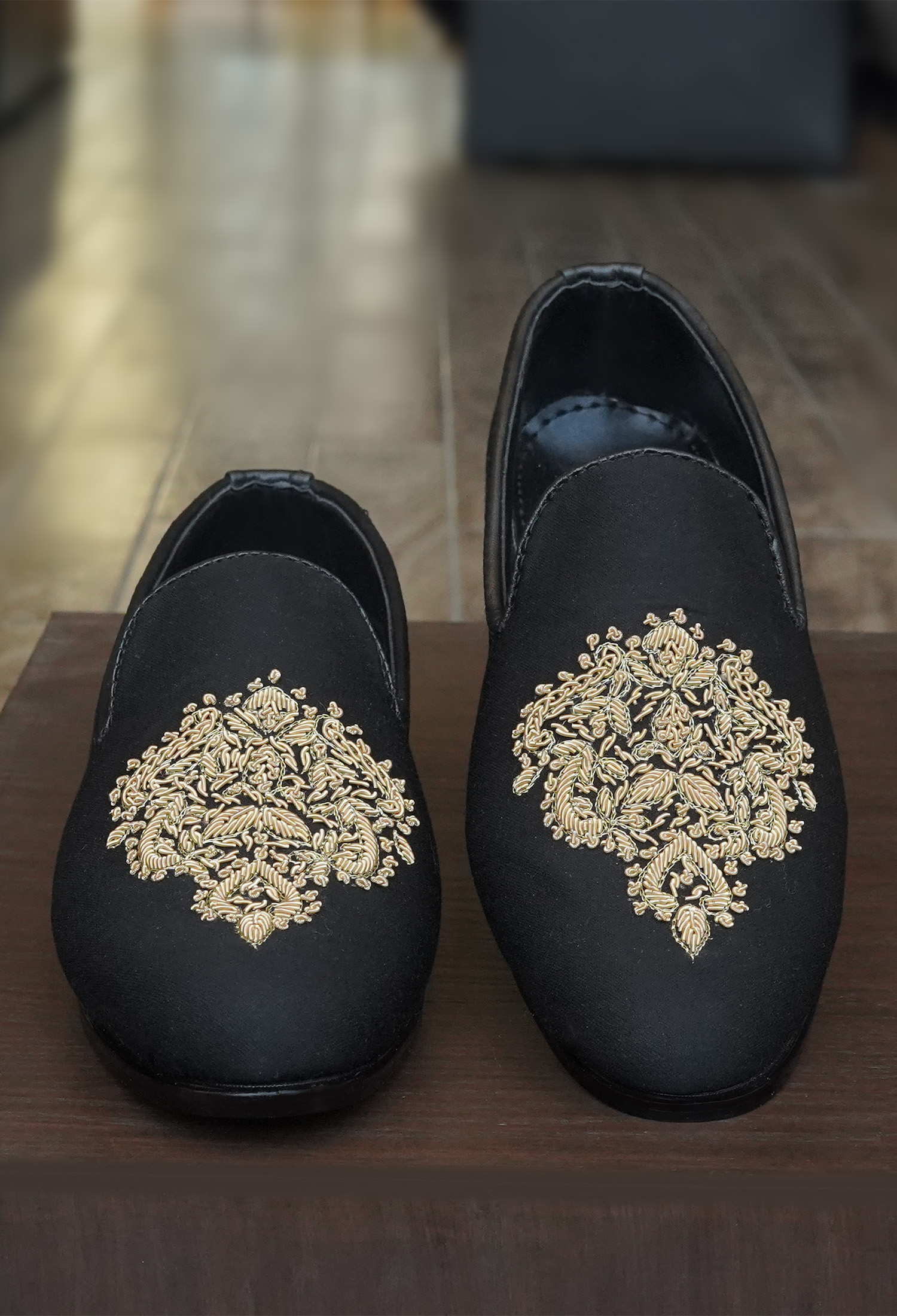 01 Sk Shoes Copy Handmade Black Loafer with Golden Embroidery Black Loafer with Golden Embroidery
