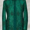 Deep Green Embroidered Prince Coat Ivory Golden Embroidered Prince Coat