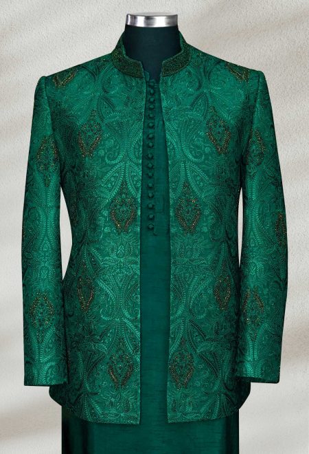 Deep Green Embroidered Prince Coat