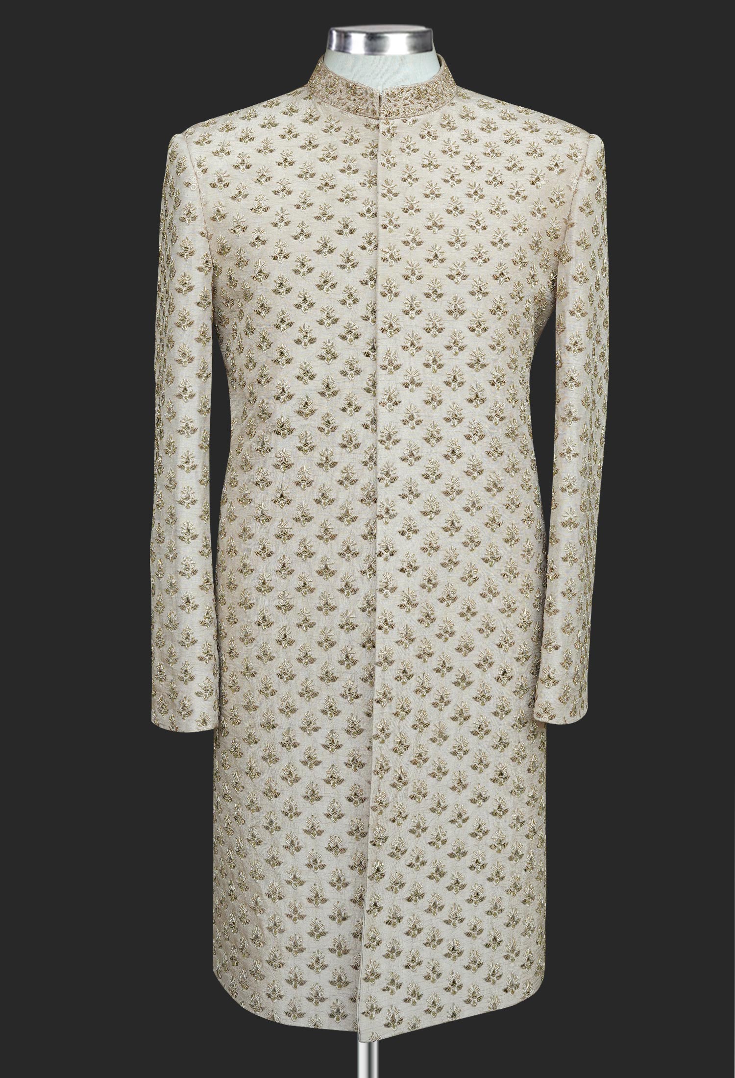 01-Sk-Social Light Beige Embroidered Sherwani Light Beige Embroidered Sherwani