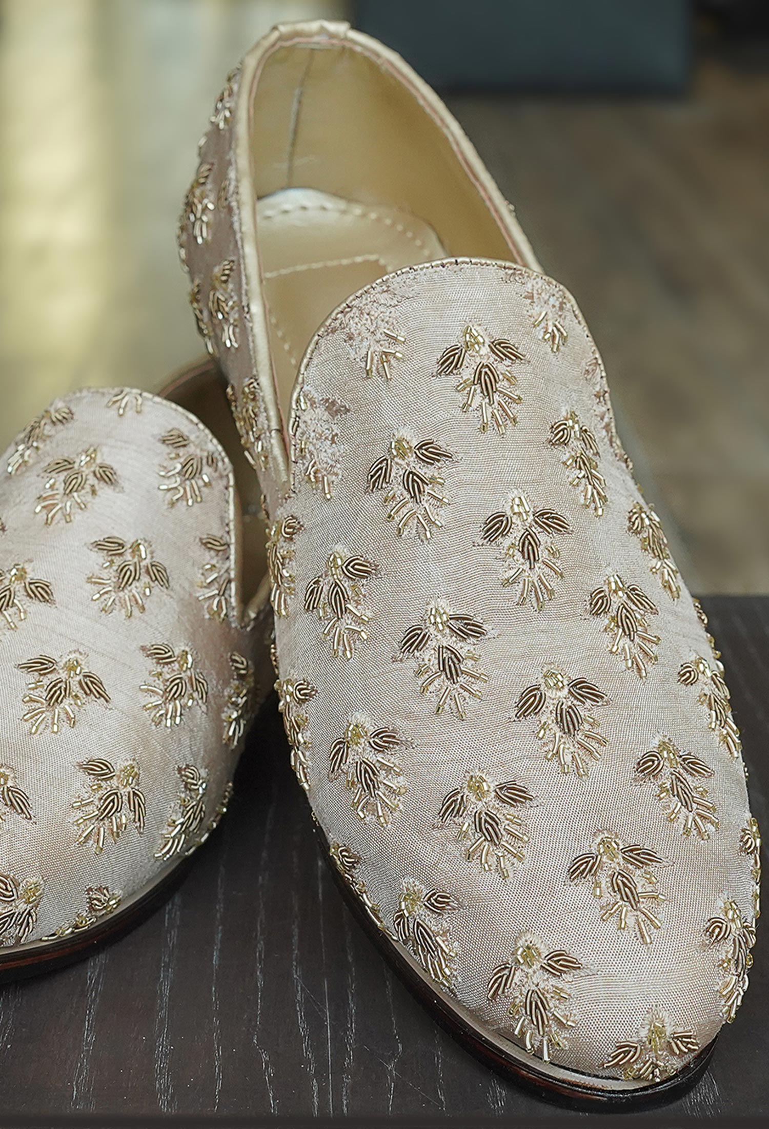 01-Sk–Web Handmade Light Beige Loafer with Golden Detailing Light Beige Loafer