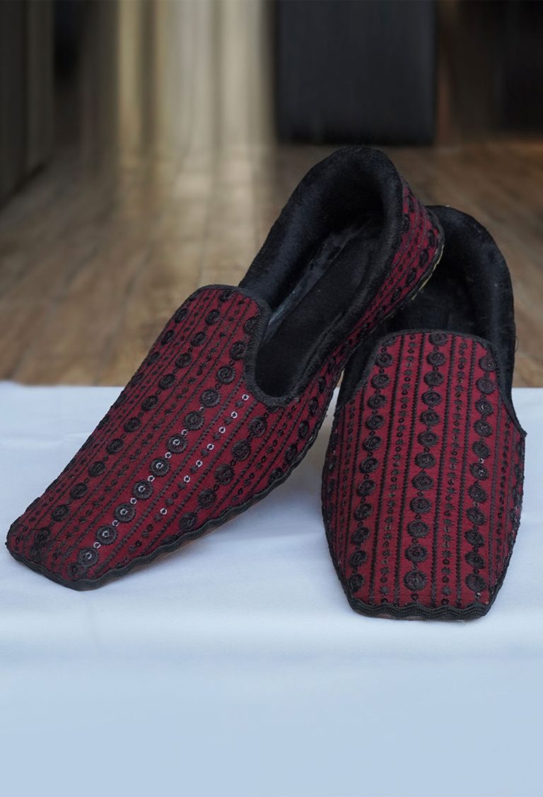 Handmade Burgundy Embroidered Loafer