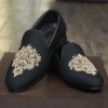 Handmade Black Loafer with Golden Embroidery burgundy and black loafer