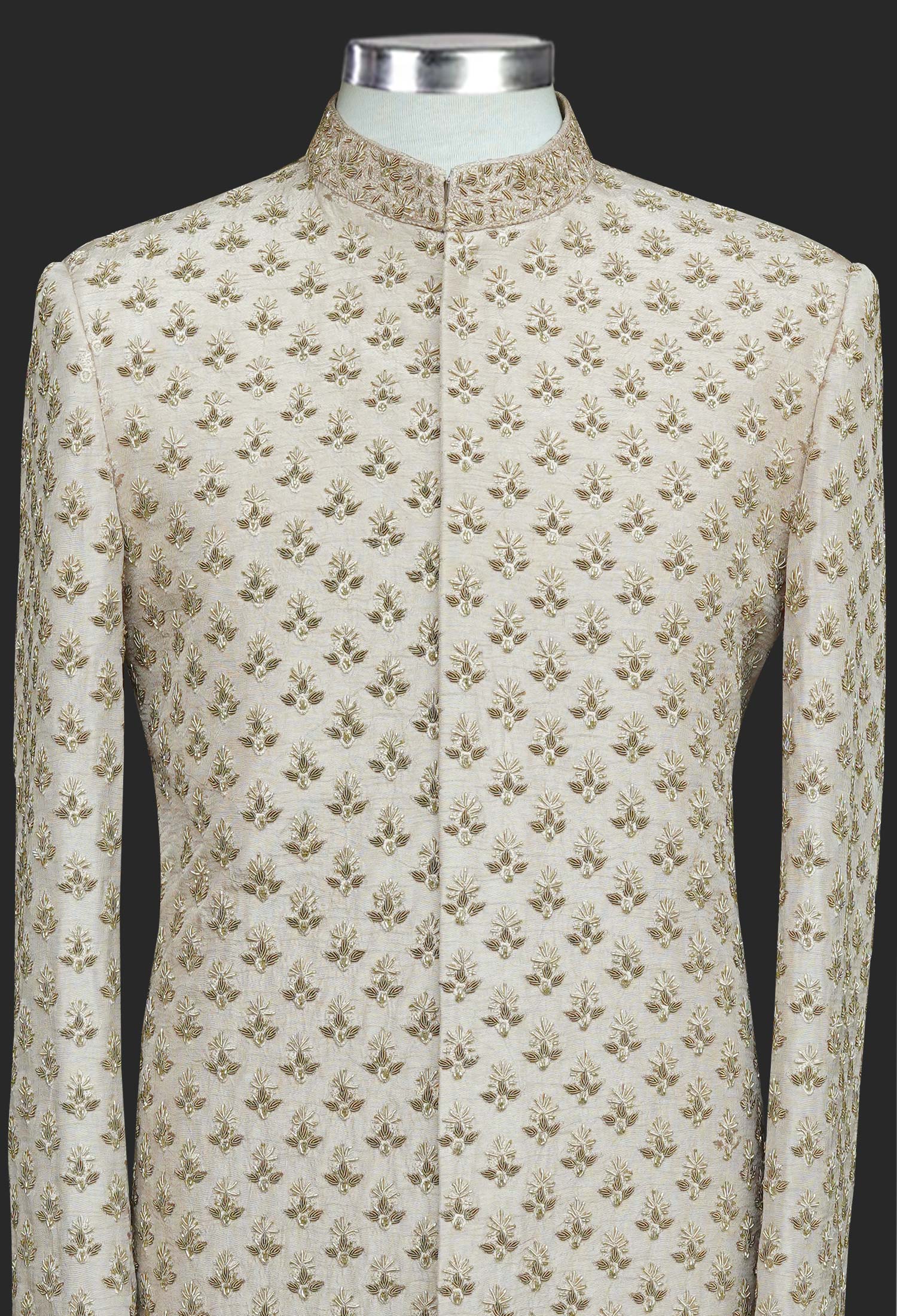 02-Sk-Social Light Beige Embroidered Sherwani Light Beige Embroidered Sherwani