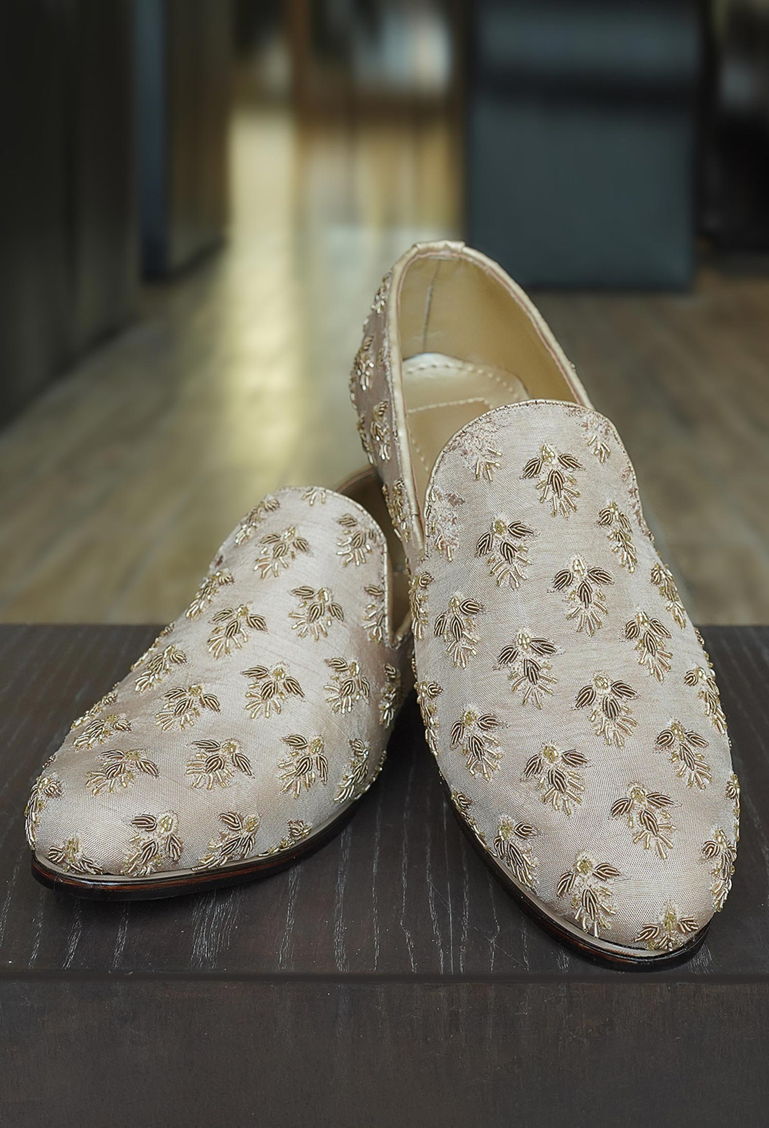 02-Sk--Web Handmade Light Beige Loafer with Golden Detailing Light Beige Loafer