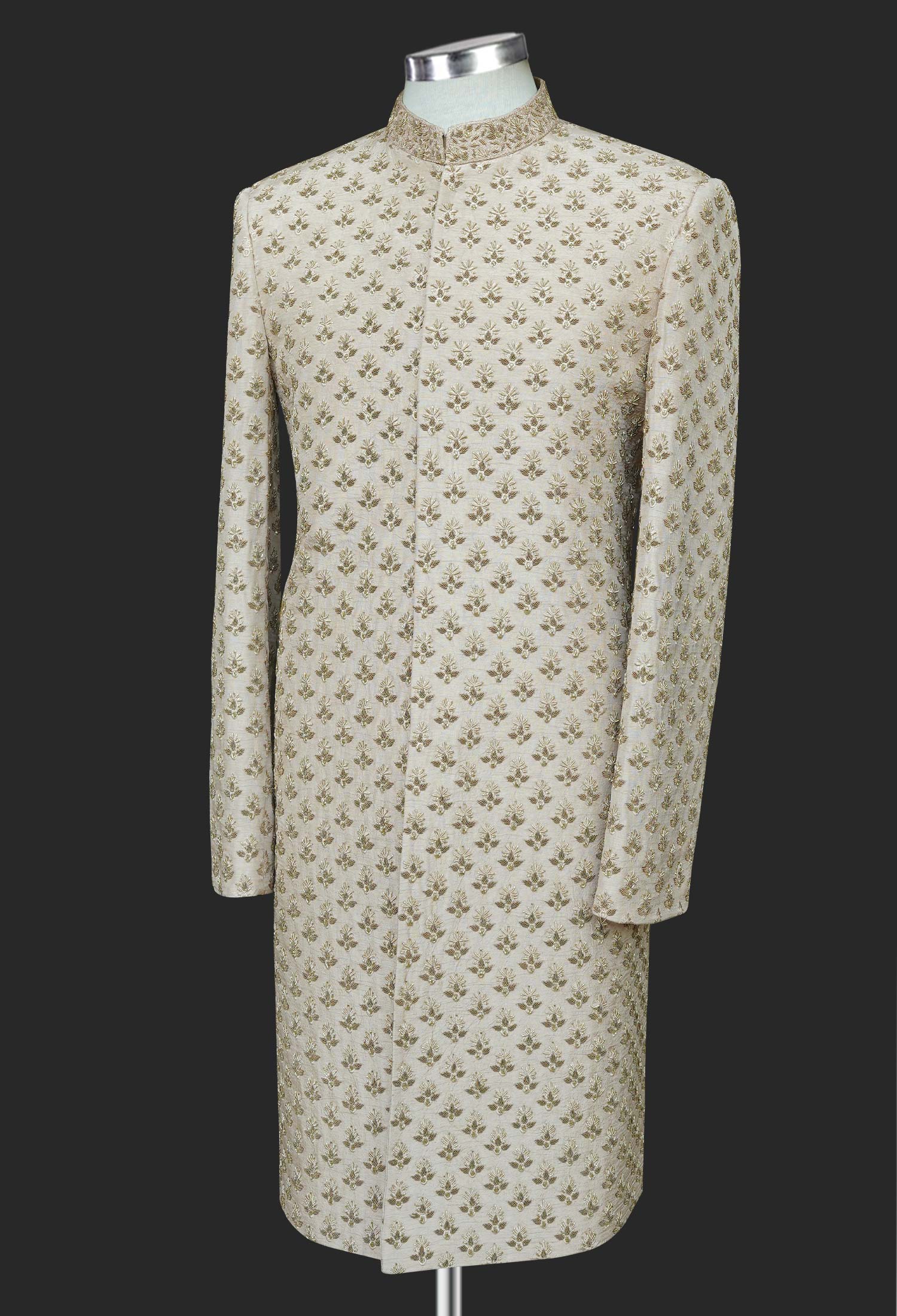 03-Sk-Social Light Beige Embroidered Sherwani Light Beige Embroidered Sherwani