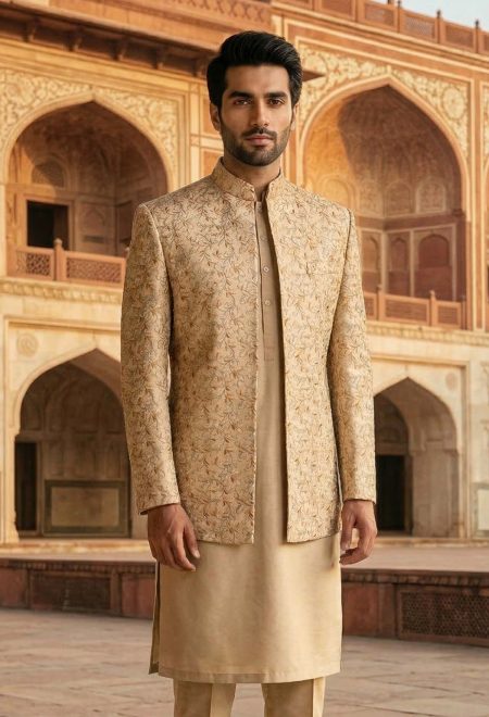 Ivory Golden Embroidered Prince Coat