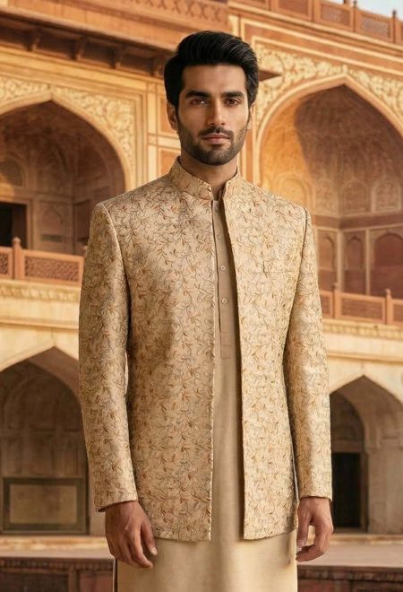 Ivory Golden Embroidered Prince Coat