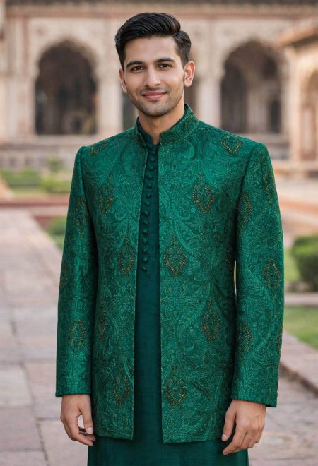 Deep Green Embroidered Prince Coat