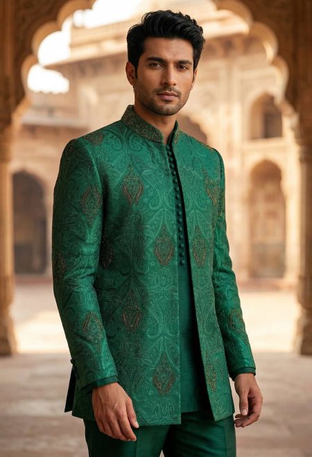 Deep Green Embroidered Prince Coat