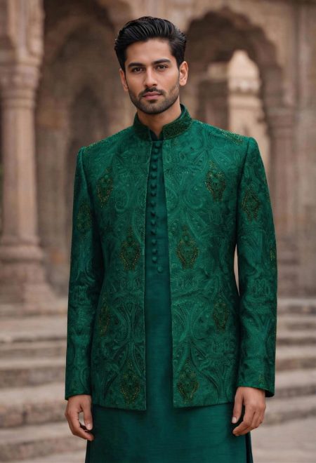 Deep Green Embroidered Prince Coat