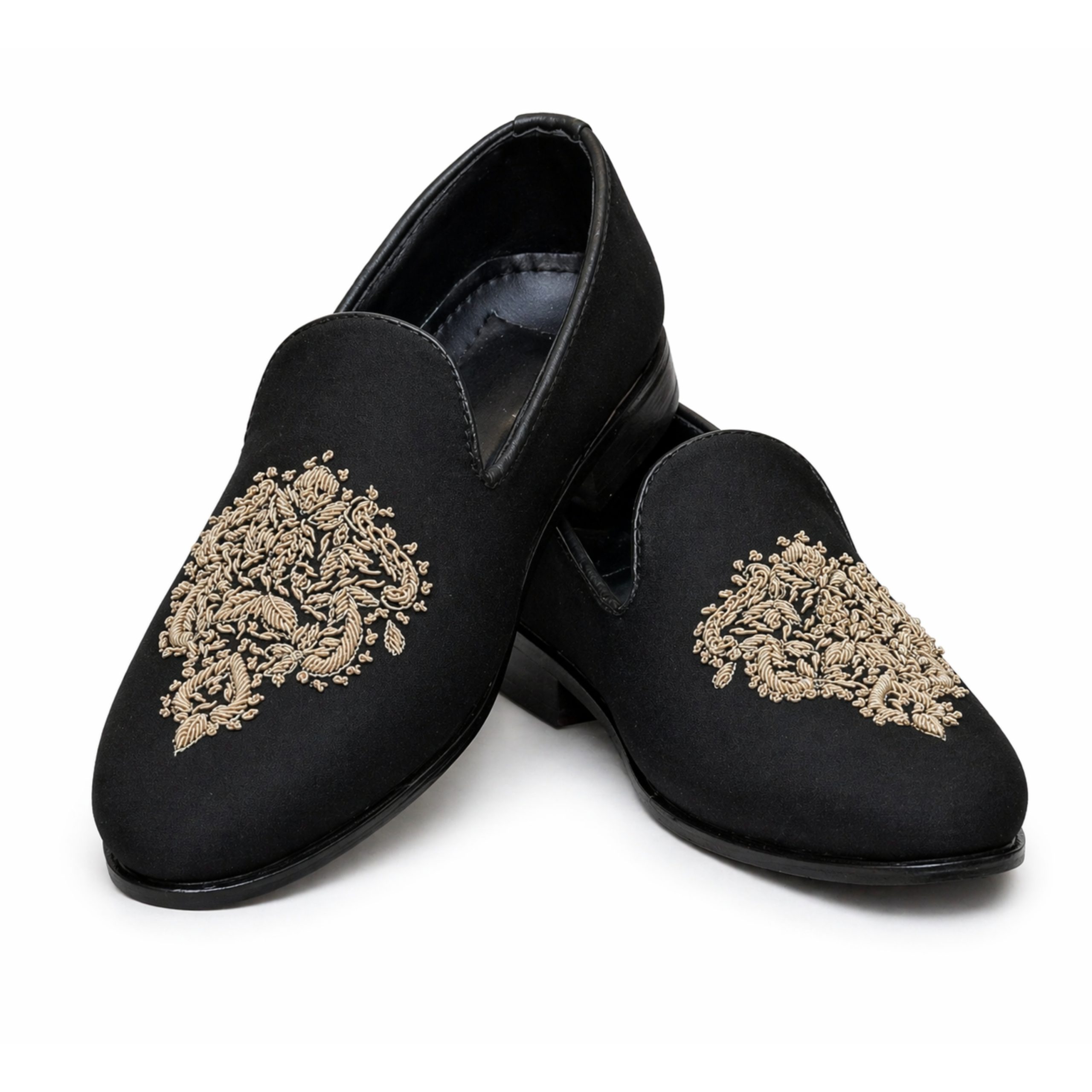 Handmade Black Loafer With Golden Embroidery-2 Handmade Black Loafer with Golden Embroidery Black Loafer with Golden Embroidery