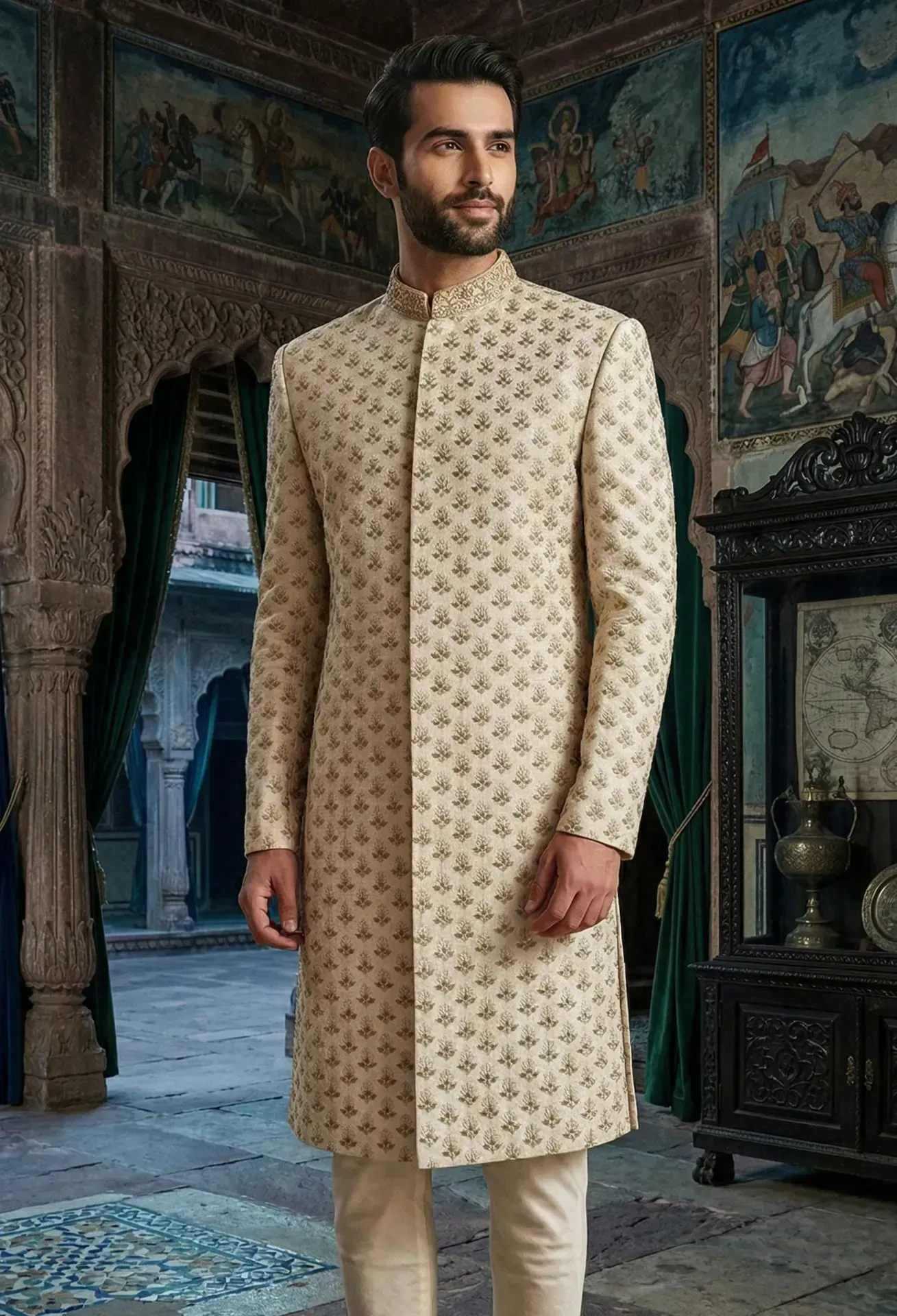 Light Beige Embroidered Sherwani Light Beige Embroidered Sherwani