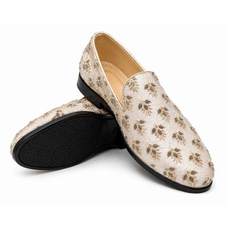 Handmade Light Beige Loafer with Golden Detailing
