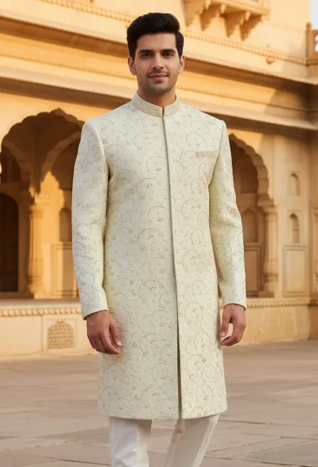 Off White Embroidery Sherwani for Groom