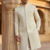 Designer Off White Hand Embroidery Sherwani Grey Embroidered Sherwani