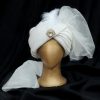 White Turban with Embellished Feather Brooch White Embroidered Turban