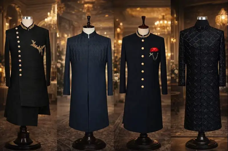 Craft Your Signature Look: Design Your Custom Black Sherwani with Shameel Khan Custom Black Sherwani