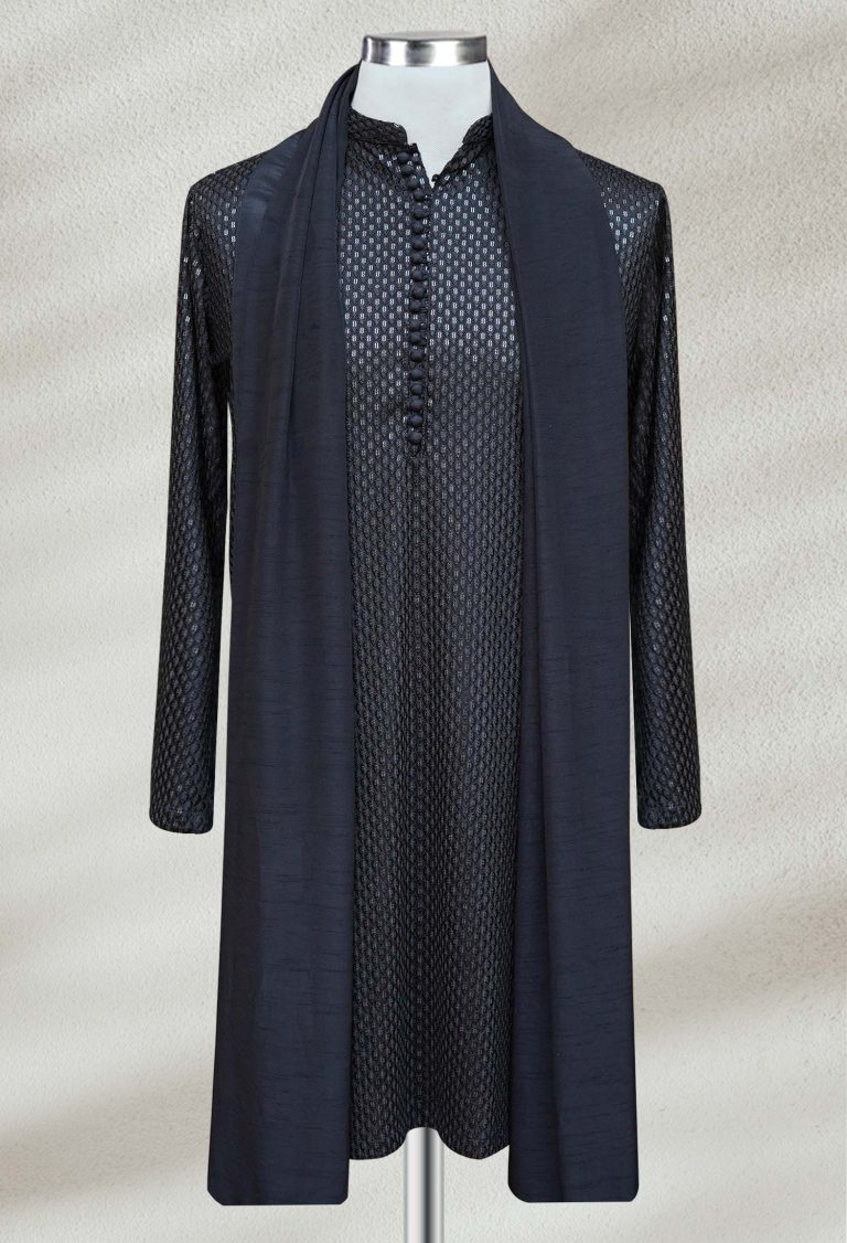 Black Textured Kurta for Men