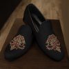 Black Loafer with Golden and Red Embroidery Light Beige Loafer