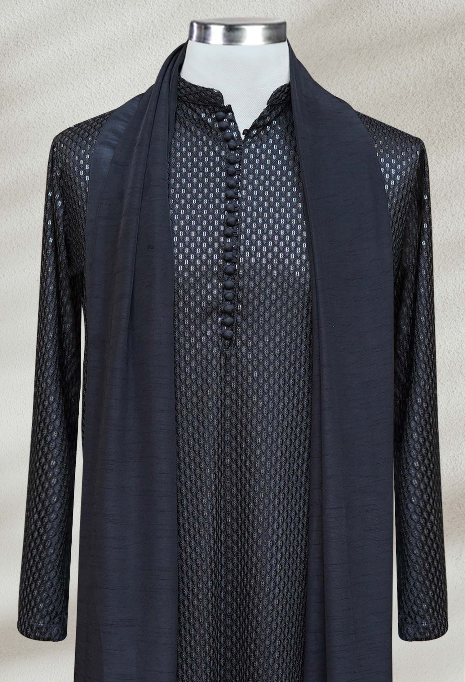 02-Sk-Web Black Textured Kurta for Men Black Textured Kurta for Men