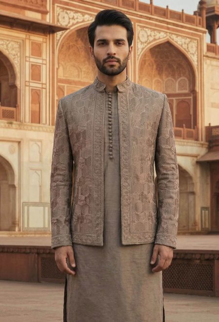 Dusty Brown Embroidered Prince Coat