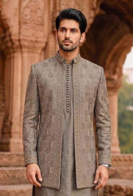 Dusty Brown Embroidered Prince Coat