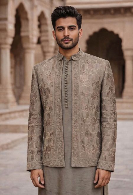 Dusty Brown Embroidered Prince Coat