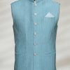 Pastel Blue Waistcoat Zinc Grey Embroidered Waistcoat
