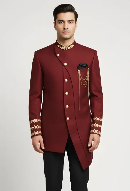 Maroon Prince Coat with Side Cut