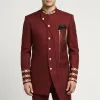 Maroon Prince Coat with Side Cut Warm Beige Embroidered Prince Coat